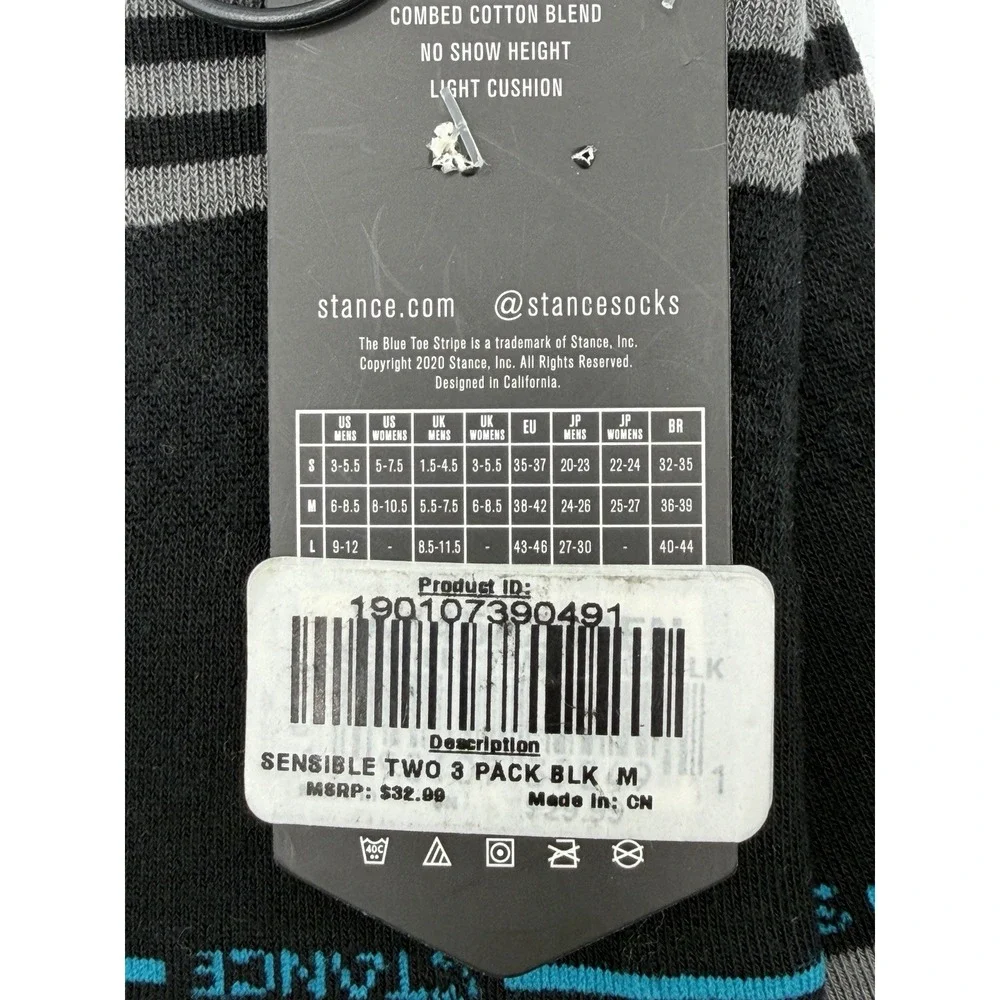 Stance Womens Sensible Two 3 Pack No Show Socks Black Medium NWT